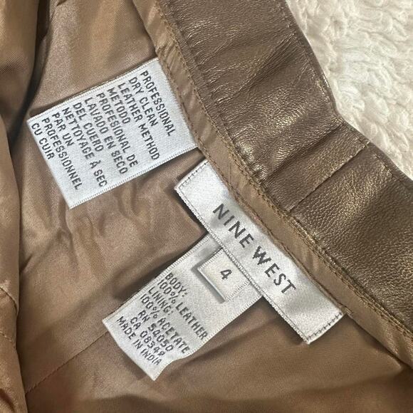 Vintage High Waisted Brown Gold Metallic Shiny 100% Leather Straight Leg - Picture 5 of 8